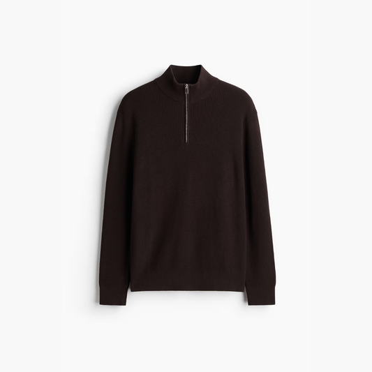 Lorance™ Pull à col zippé côtelé - Marron