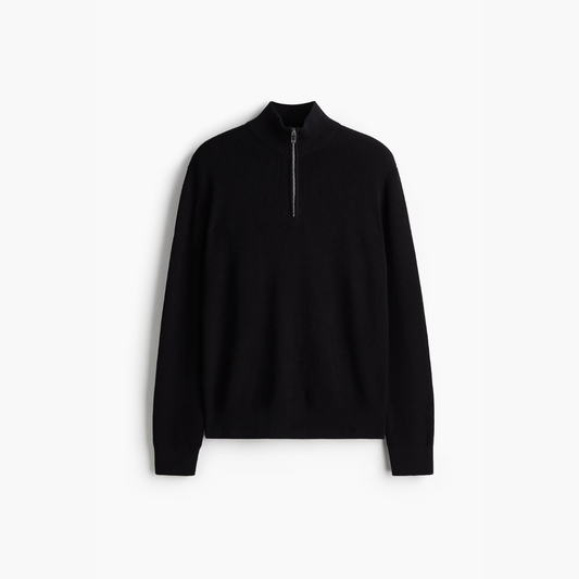 Lorance™ Pull à col zippé côtelé - Noir