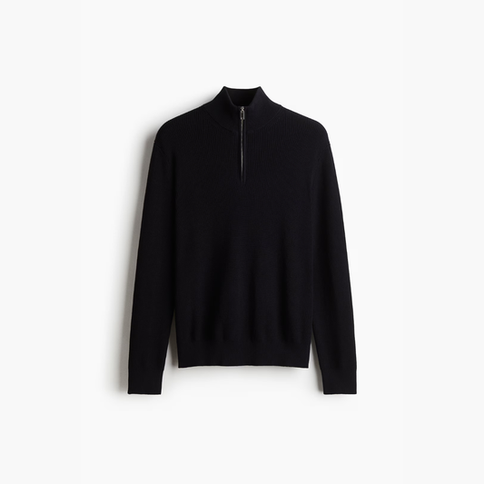 Lorance™ Pull à col zippé côtelé - Bleu marine